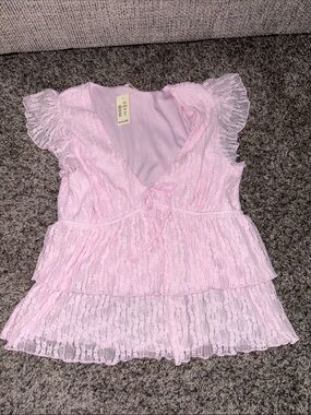 Aeropostale Pink Lace Ruffle Tie-Front Blouse